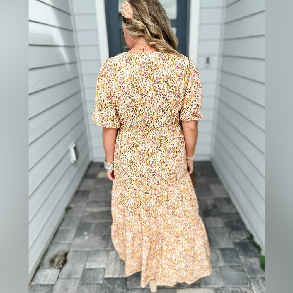 Simply Southern Yellow Orange Pink Floral Tiered Maxi Dress sz L - Picture 6 of 6